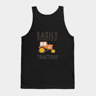 Easily Distracted By Tractors Funny Farmer Tractor Farming Tank Top